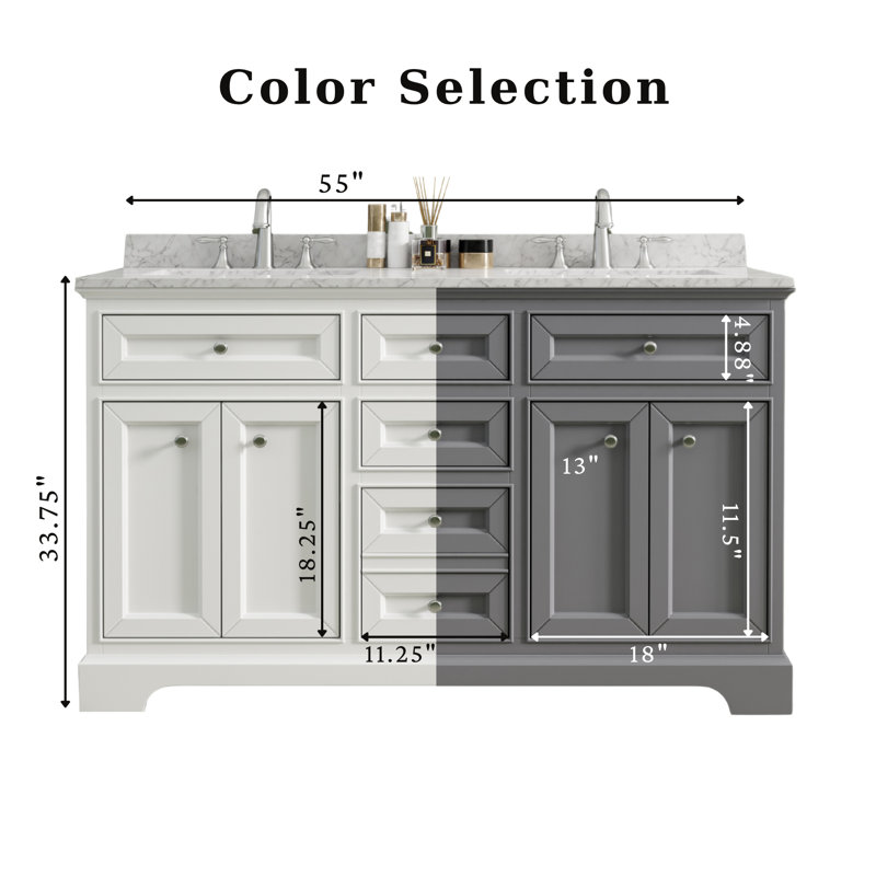 Meuble-lavabo double 55 po Maxbano avec plateau en pierre reconstituée, Gris