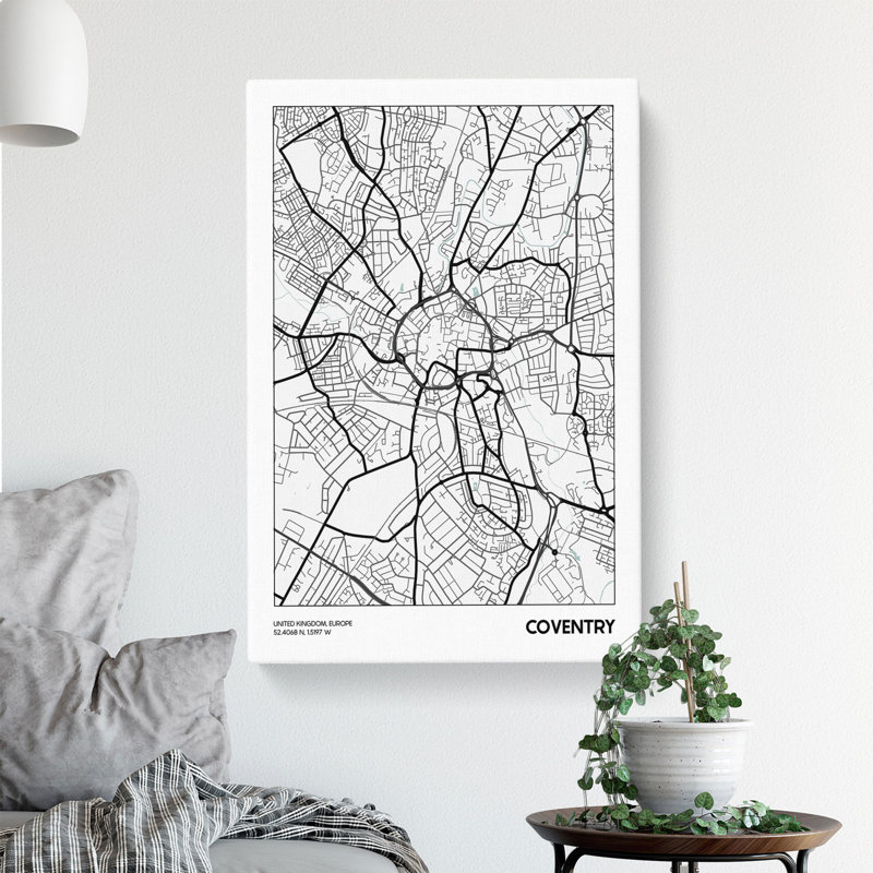 Map Coventry UK - Wrapped Canvas, 60cm H x 40cm W x 3cm D