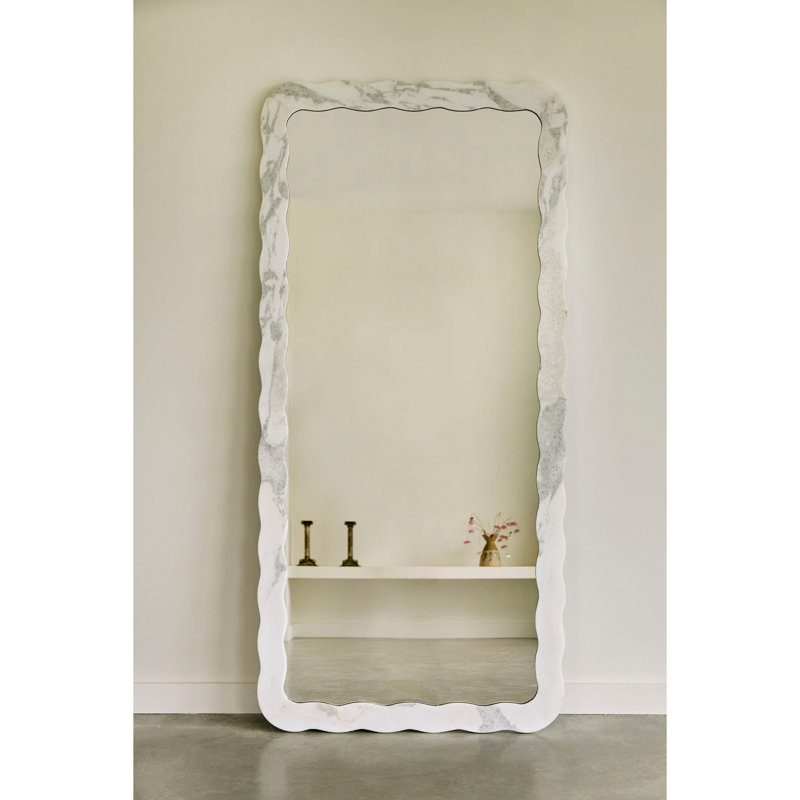 Miray 35 in. x 75 in. Natural Stone Scallop Framed Mirror