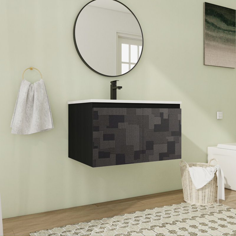 Kruter 30 " W Wall Mounted Wall Mounted 1 Single Vanity Bathroom Vanity With Ceramic Top