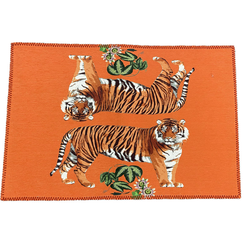 Tiger Seeing Double Microfiber Rectangle Washable Rug, Orangerie, Rectangle 5' x 7'