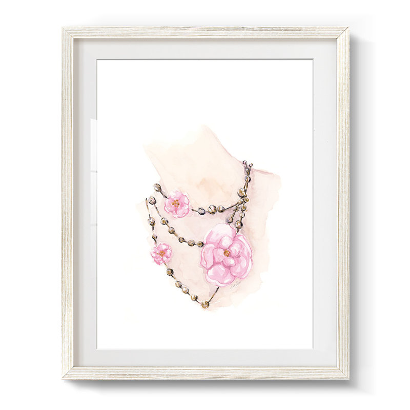 Collier de perles avec imprimé floral, H 28,5 po x l 20,5 po, Blanc