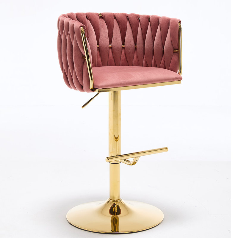 Swivel Adjustable Height Velvet Bar Stool, 1, Pink