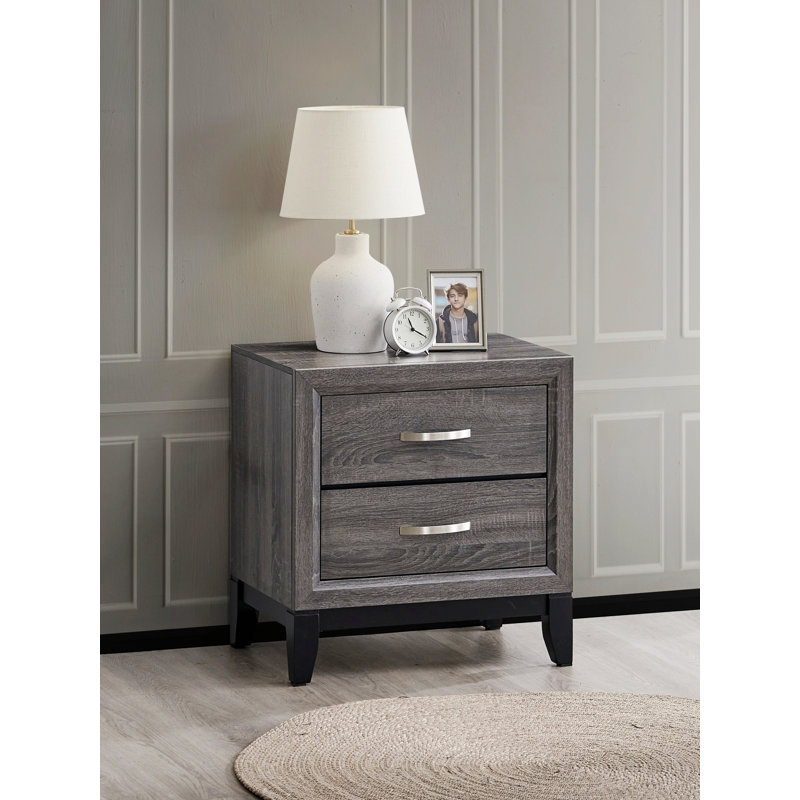 Table de chevet simple avec 2 tiroirs de rangement, Gris
