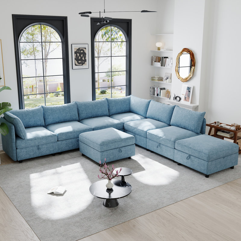 Modular Sectional Sofa, Antique Blue Chenille