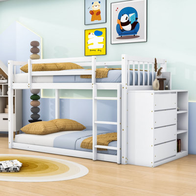 4 Drawers Wood Bunk Bed With Shelves