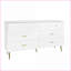 Commode blanche à 7 tiroirs avec poignées dorées et commode Pieds | Blanc mat | Panneau de particules