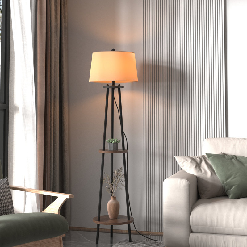 Lilianna 65" Tall Standing Up Tray Table Tripod Floor Lamp (Black) - MCM Modern Floor Lamps for Living Room, Bedroom, Garage, Reading Corner & Bookshelf/Shelves Area