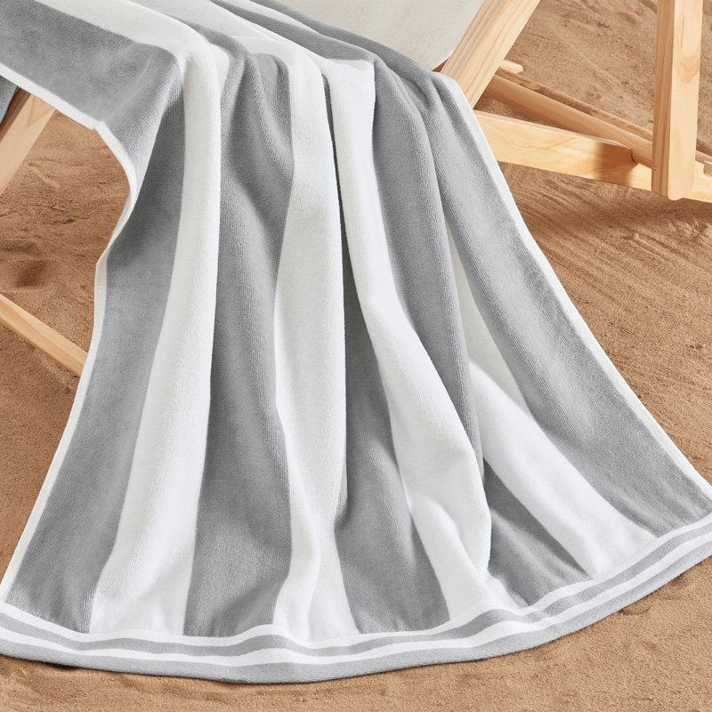  Edgartown 100% Cotton Modern Cabana Stripe Beach Towels, Pale Gray
