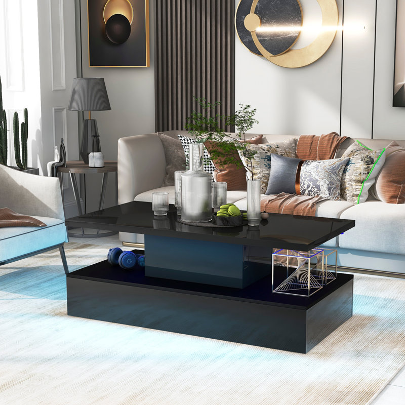 Selenne Coffee Table,cocktail table,living room table with LED lighting, 16 colors and a remote control, Black