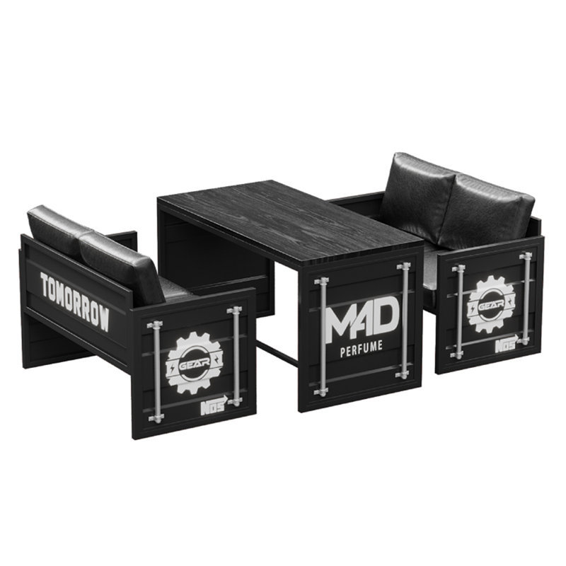 Ensemble de table et chaises de style industriel, Noir, Noir