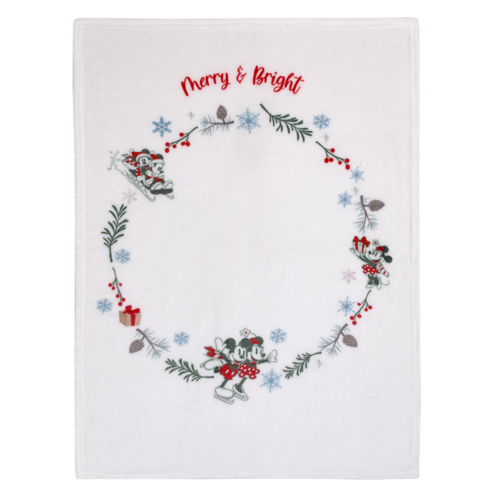 NoJo Disney Minnie Mouse Christmas Holiday Wreath "Merry and Bright" Photo Op Super Soft Baby Blanket Disney