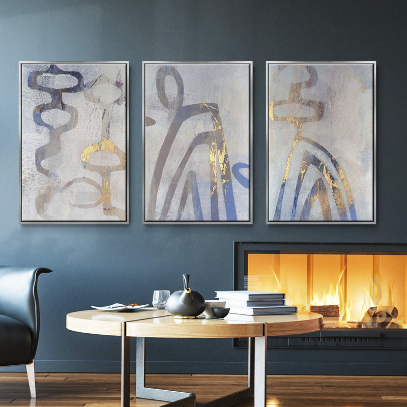 Linx I - Ensemble de 3 cadres flottants sur toile, Encadrement argenté, H 27 po x l 54 po x P 2 po