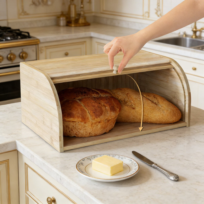 Boîte à pain en bambou Roll-Top pour comptoir - Boîte à pain rustique avec porte coulissante pour garder le pain, les gâteaux et les produits de boulangerie frais - Organisateur de rangement de cuisine peu encombrant