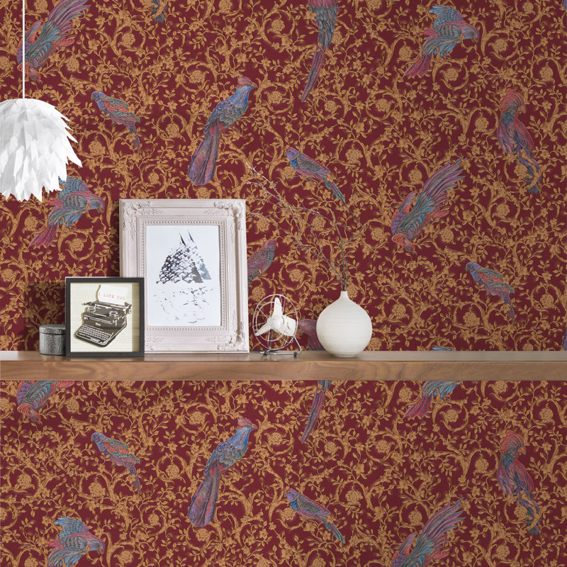 Guillemette 10.05m x 70cm Matte Wallpaper Roll, Brown/Red/Silver