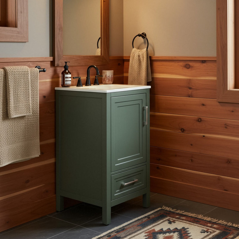 Ensemble de meuble-lavabo simple 18 po avec 1 porte à fermeture douce et 1 tiroir, entièrement assemblé, Vert