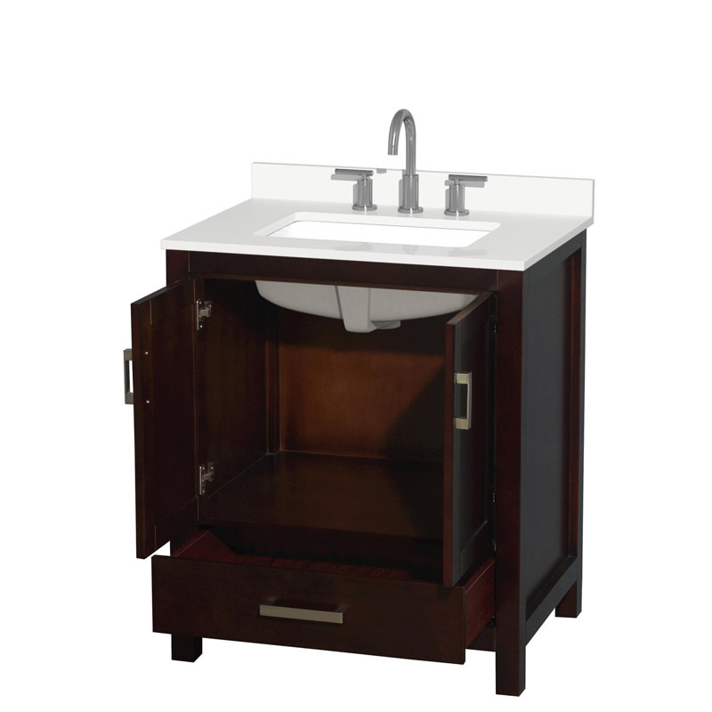 Sheffield 30" Freestanding Single Bathroom Vanity with Quartz Top, White Quartz, Brown, Chrome