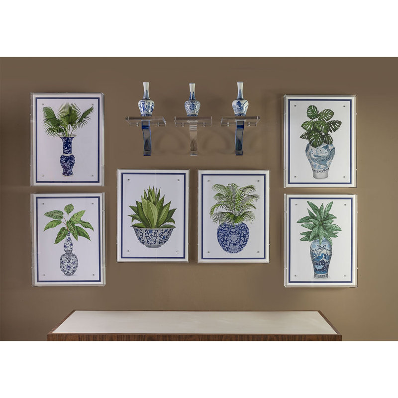 Garden of blue round vases