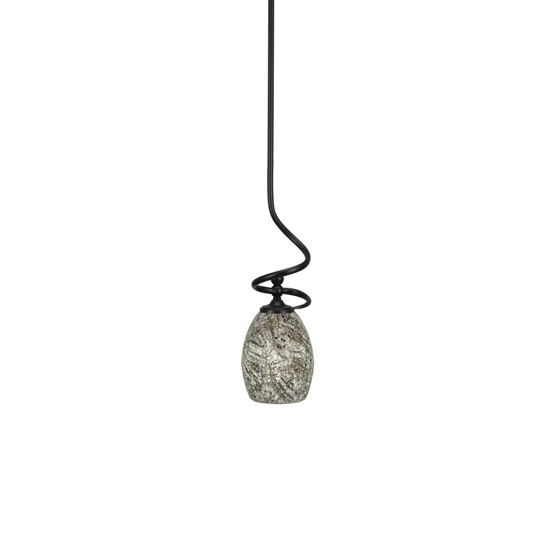 Capri Stem Hung Mini Pendant With 5" Natural Fusion Glass, Matte Black