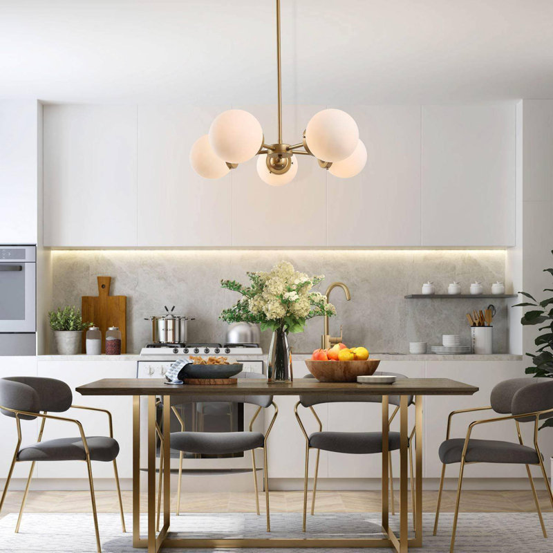 Luminaire suspendu sphère 5 lumières Mid-Century