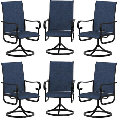 Ensemble de 6 chaises de patio pivotantes à 360 ° pivotant à 15 °, tissu textilène ergonomique à haut dossier, capacité de 450 lb pour la cour, la terrasse et le bord de la piscine