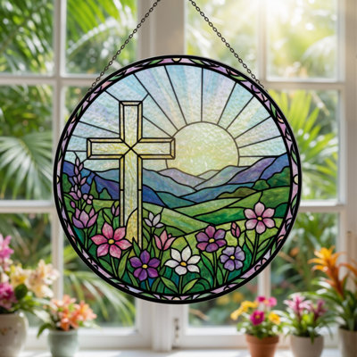 Panneau de vitrail en verre coloré H 7,8 po