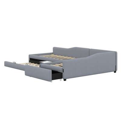 Upholstered Double Daybed With Trundle And Drawer