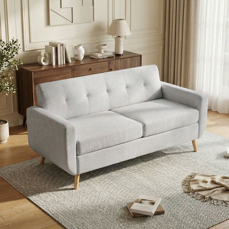 Causeuse à accoudoirs carrés de 66 po, canapé en chenille de style Mid-Century moderne avec structure en fer renforcé pour le salon, assemblage facile