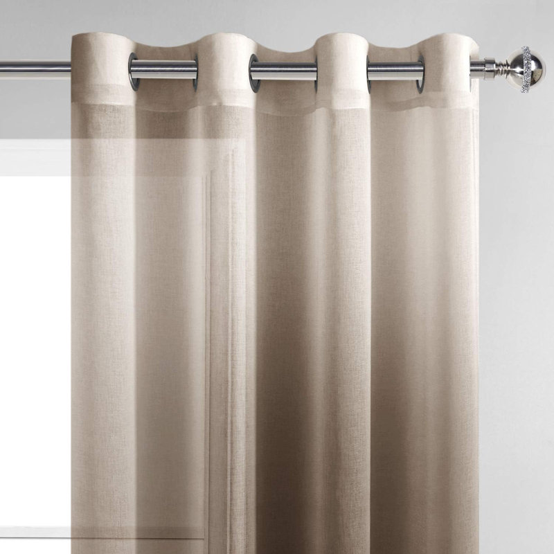 2 Panels Ombre Sheer Curtains - Faux Linen Gradient Semi Voile Grommet Top Drapes for Bedroom and Living Room Decor