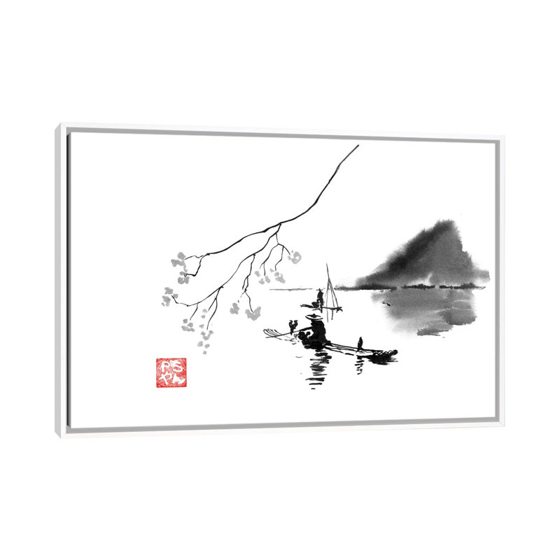 Lake by Péchane - Painting on Canvas, White Framed, 152.5 cm H x 101.5 cm W