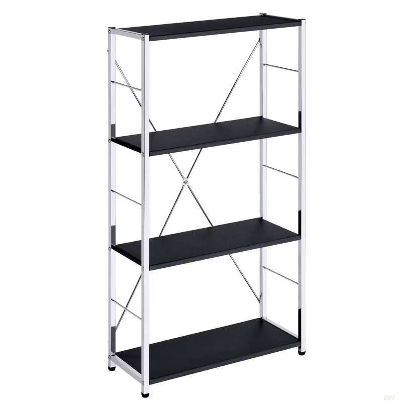 Chrome 4-Tier Rectangular Bookshelf (Bookshelf), Black/Silver