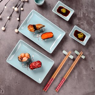 SET of 4 Japanese Sushi Sashimi Dinnerware Set w/ Chopsticks Crane Made in  Japan
