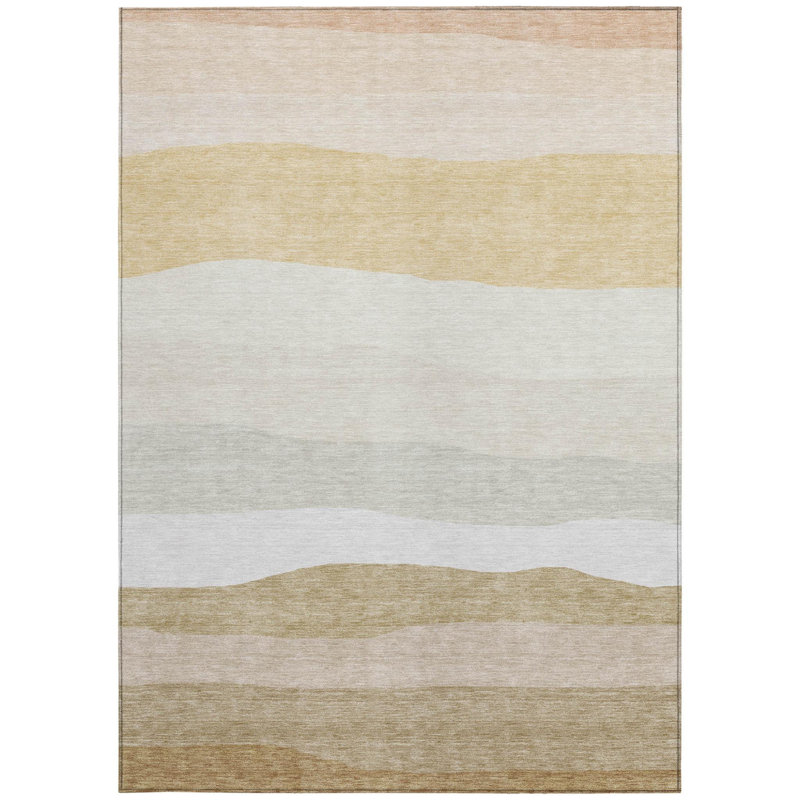 Tapis intérieur/extérieur lavable à rayures blé doré et beige 10' x 14'