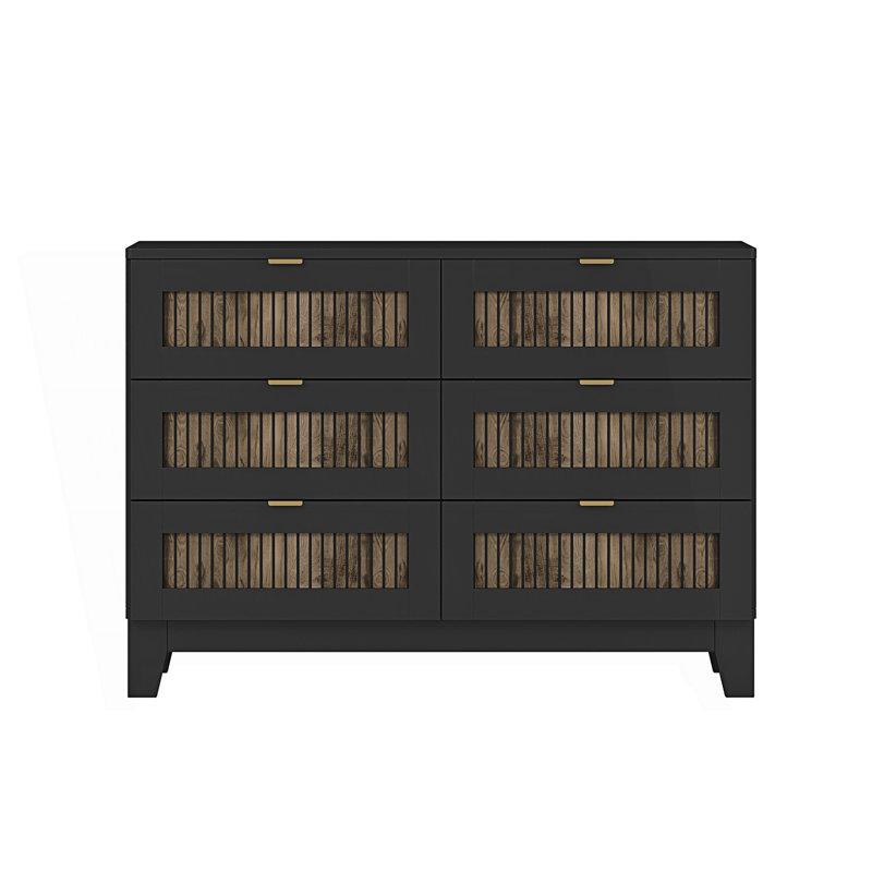 Commode de style rustique avec 6 tiroirs, armoire de rangement, Noir
