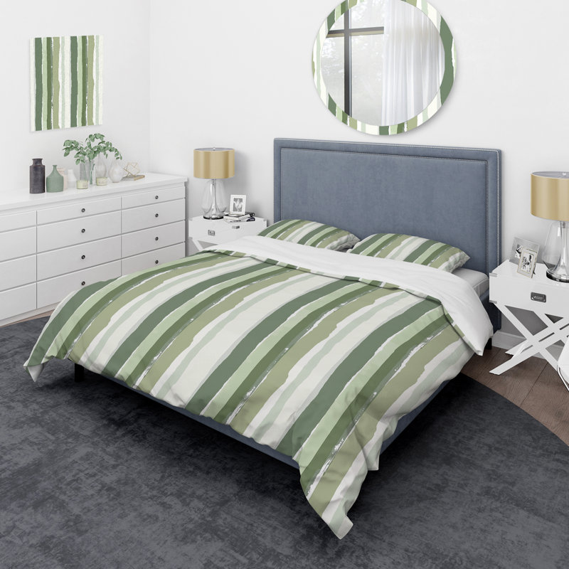 Green Stripes II - Ensemble de housse de couette à rayures, Housse de couette très grand et 2 très grandes t