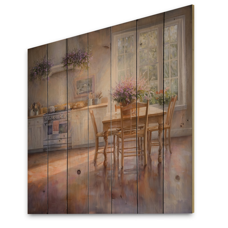 Lavender Bouquet Farmhouse Kitchen I - Countryside Landscape Wooden Wall Art On Natural Pine Wood, 15" H x 15" W