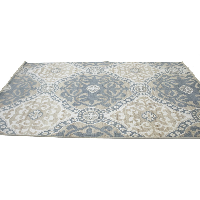 Tapis bleu / beige en laine noué à la main Forreston