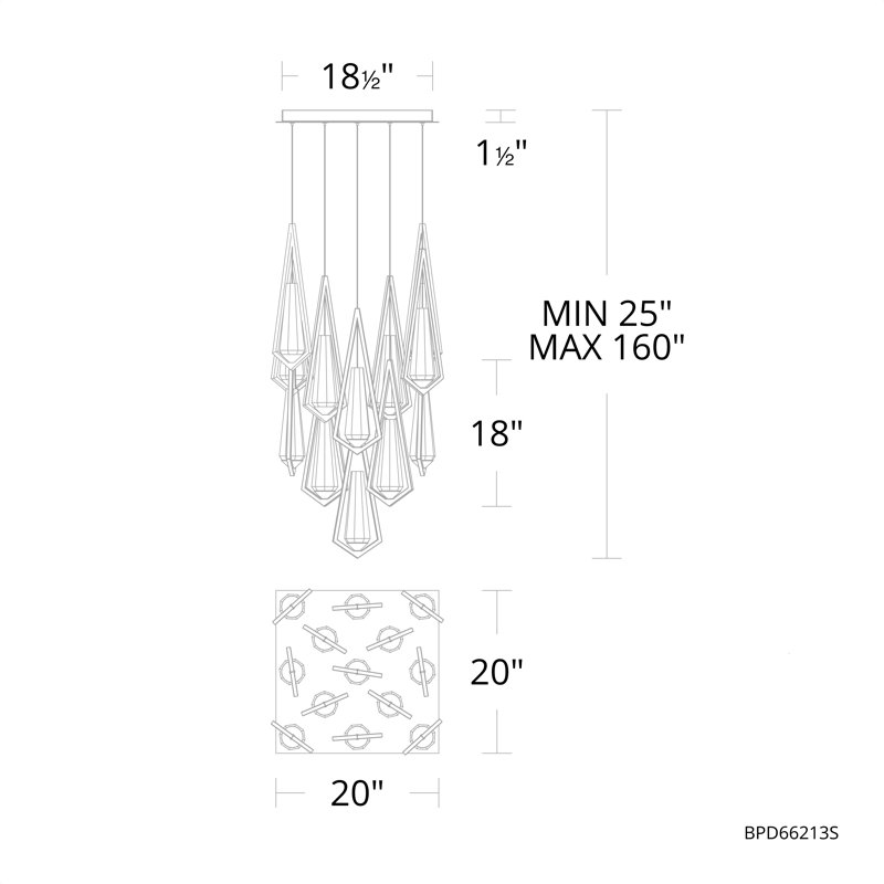 Devotion Crystal LED Multi-Light Pendant, Aged Brass,  18" H x 20" W x 20" D, 13 Lights