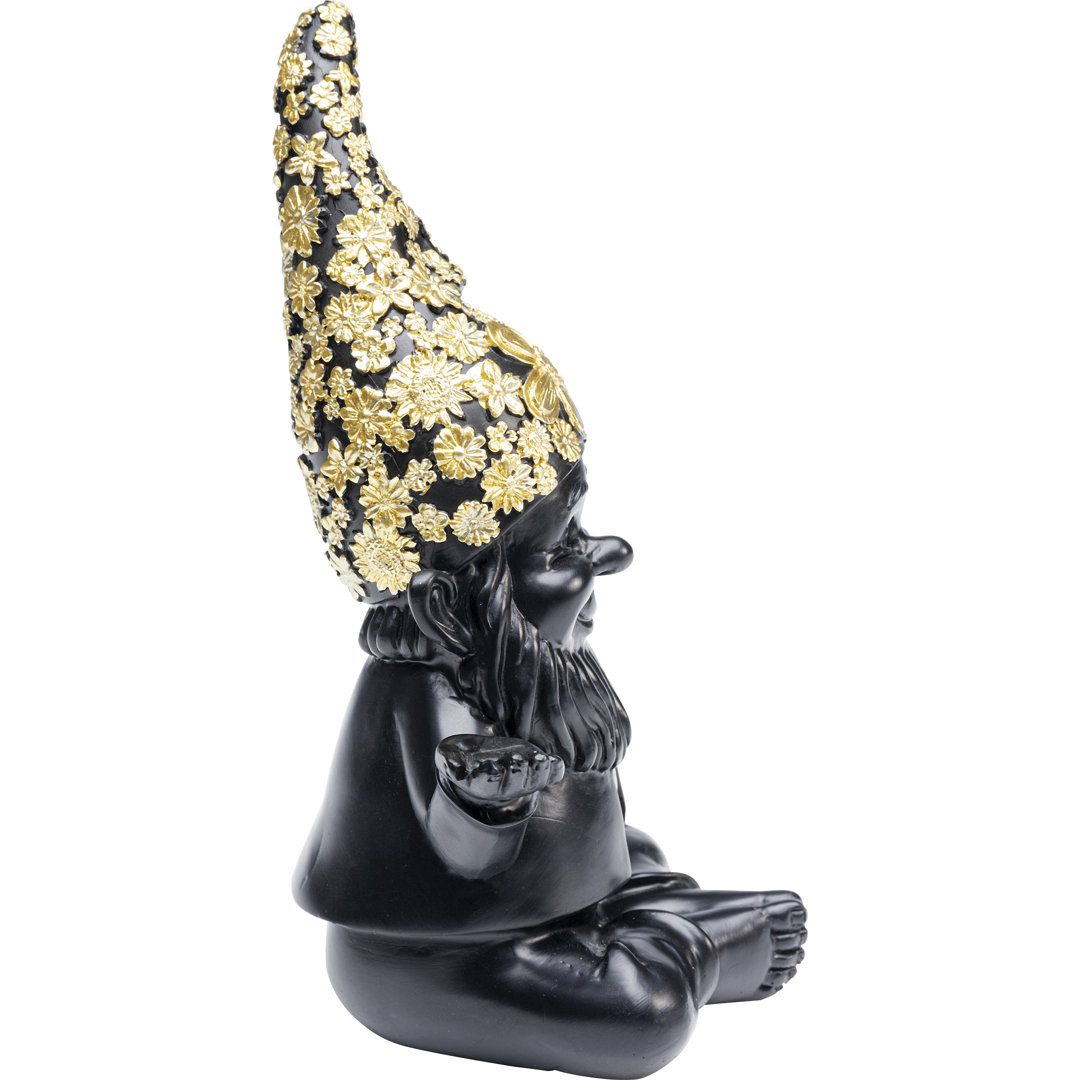 Deko Figur Zwerg Meditation Schwarz Gold 19cm