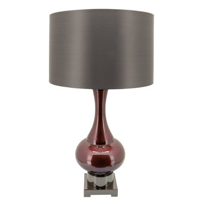 Glass Genie Bottle Table Lamp, Burgundy & Metal Base - 17" x 17" x 31"