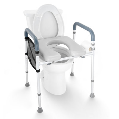 Siège de toilette surélevé, réglage de la hauteur à 7 positions de 19,3 po à 25,2 po, capacité de poids de 350 lb, avec cadre en aluminium rembourré confortable, siège de toilette universel, pour personnes âgées, personnes à mobilité réduite, enceinte, médical