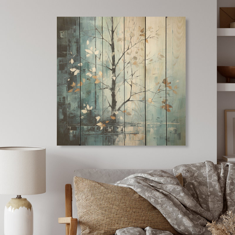 Érable clair de lune minimaliste - feuilles, art mural sur bois de pin naturel, H 15 po x l 15 po