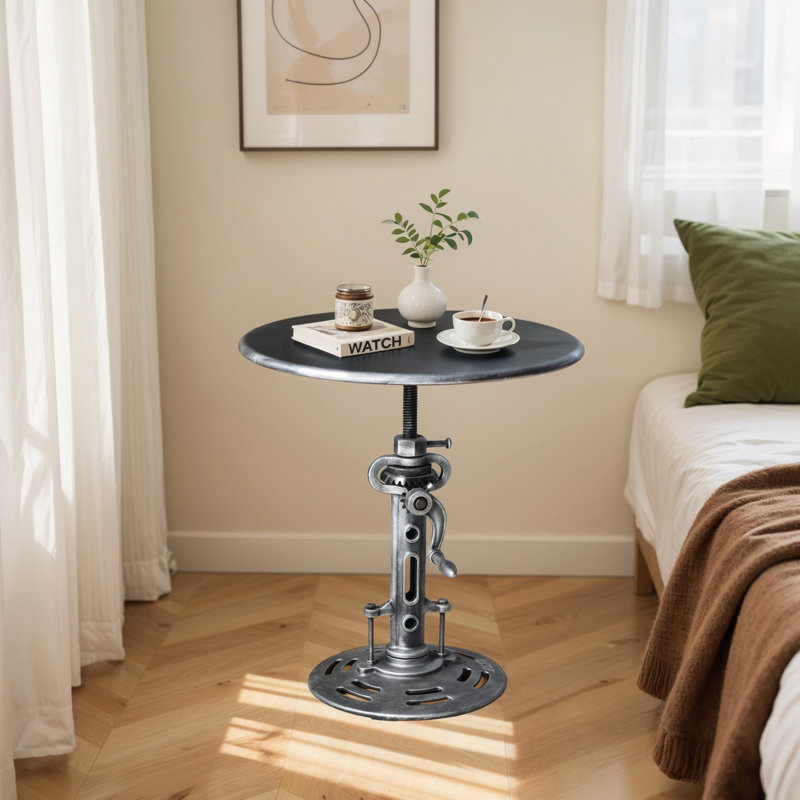 Table de bout avec barre à manivelle en fer Vintage, Argent argent