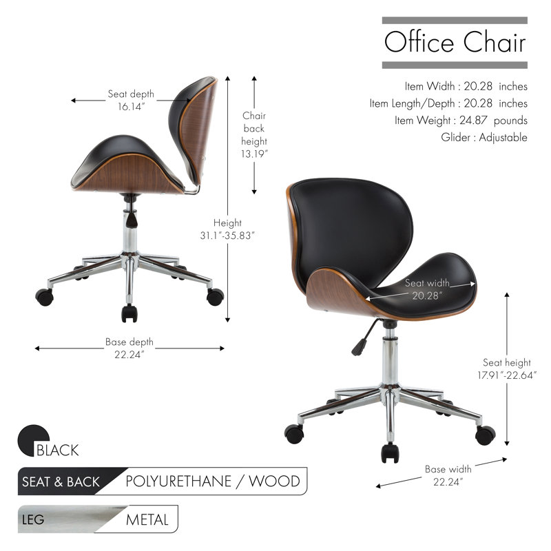Larkin Faux Leather Mid-Century Office Chair, Black