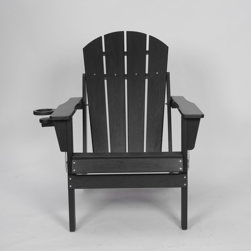 Hdpe Folding Adirondack Chair With Dual Cup Holder - Composite Adirondack Chair With Wood Texture- Gray, Gray
