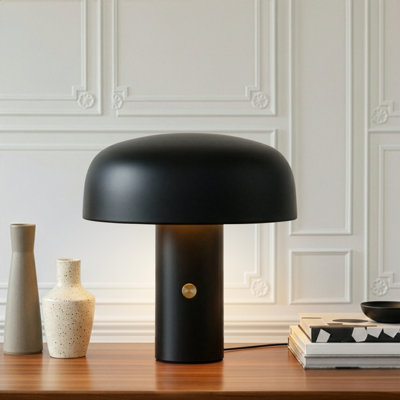 Anita Black 12" Modern And Elegant LED Table Lamp With Brass Rotary Knob