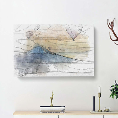 Hot Air Balloons Above Mount Fuji In Abstract - Wrapped Canvas