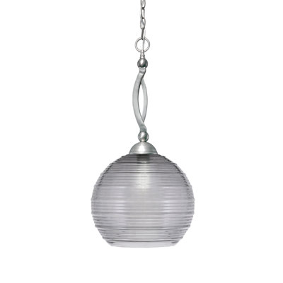 Sherwood Chain Hung Pendant Shown In Brushed Nickel Finish With 14" Smoke Ribbed Glass