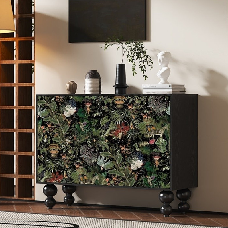 Armoire décorative à double porte et console de rangement, Noir