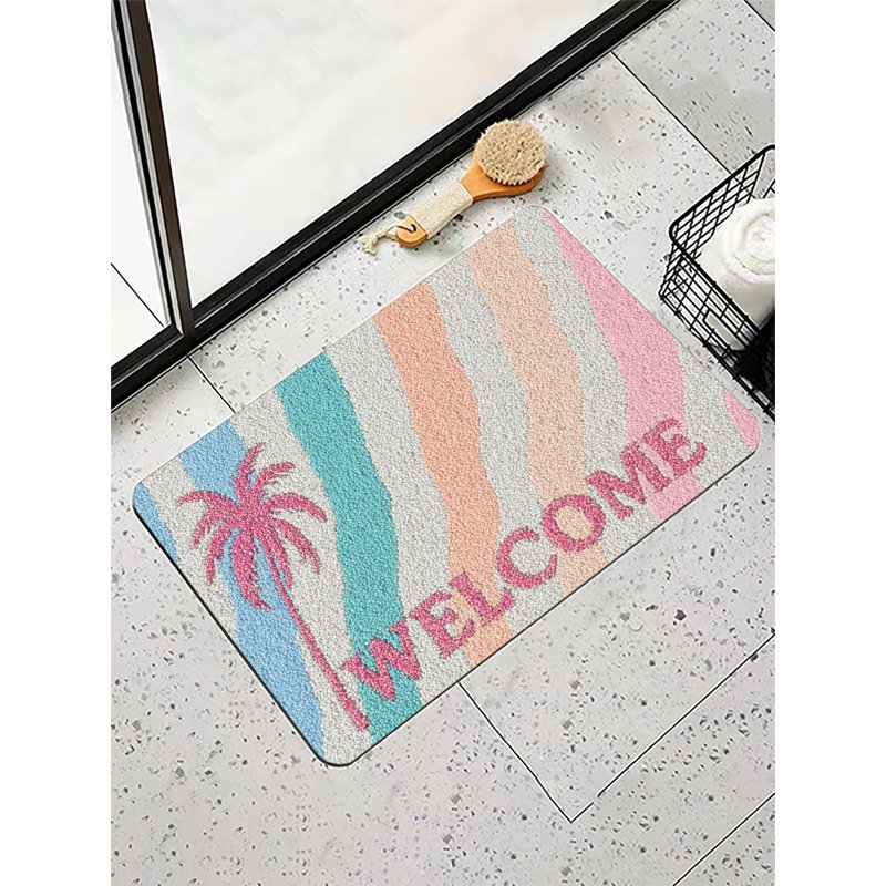Tapis de bain Pink Palm Welcome, 16 x 24 po